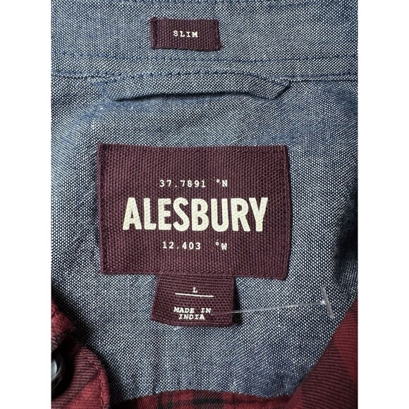 Alesbury Men's Red Black Plaid Button Up Long Sleeve Slim Shirt SIZE LARGE SLIM - Picture 4 of 8